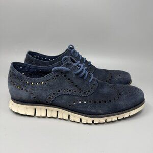 Cole Haan Zerogrand Wingtip Oxford 9.5 Men Suede Lace Up Minimal Stylish Blue